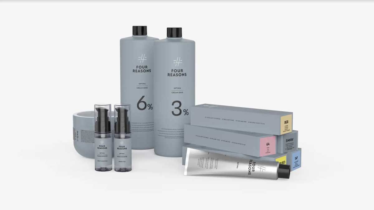 Four Reasons Optima -värisarja kampaamosta. Four Reasons Optima häivyttää rajan kevyt- ja kestovärien välillä! Saatavana Salon Hot Hairista, Espoon Tapiolasta.